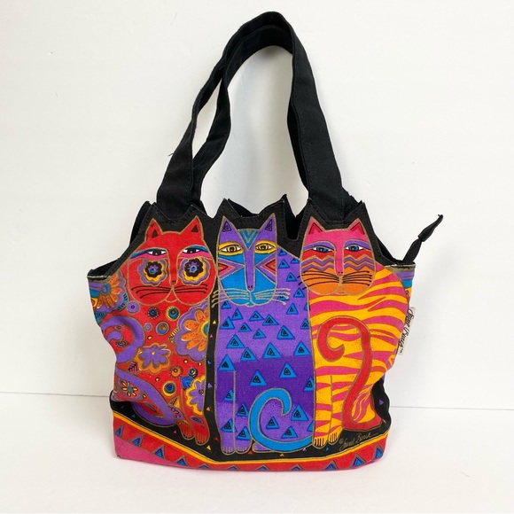 Laurel Burch Handbags - Laurel Burch Sand N Sun Canvas Cat Cutout Tres Gratos Zip Top Handbag Purse Tote